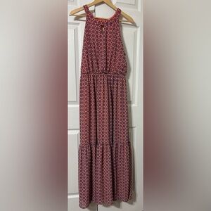 a.n.a Women’s Floral Halter Maxi Dress Coral Blue Sleeveless Tiered Size 12